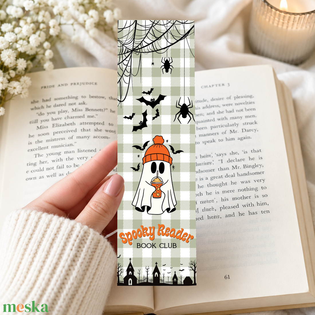Spooky Reader Book Club � sapkás szellem könyvjelző - könyv & zene - könyvjelző - Meska.hu