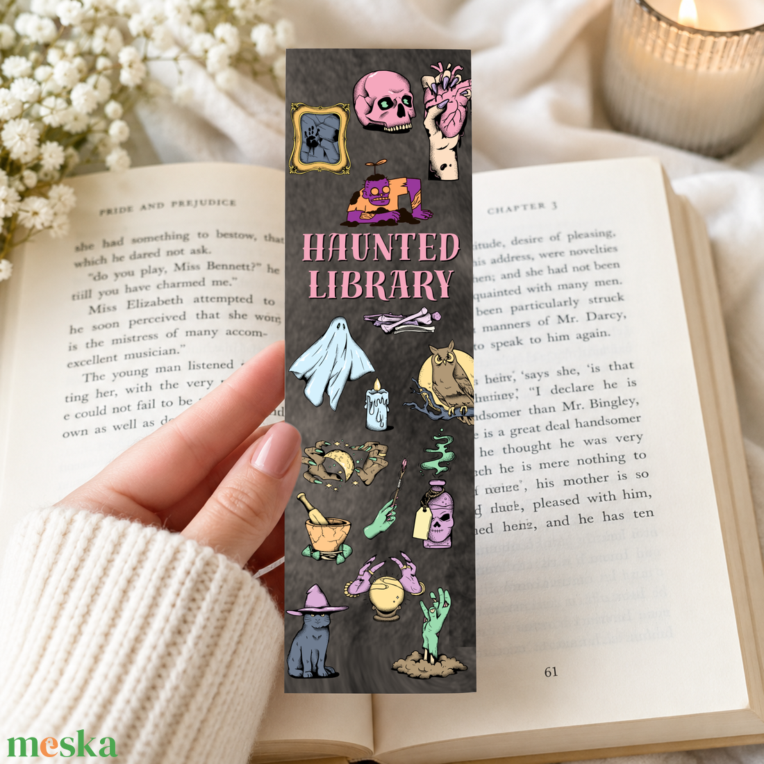 Haunted Library � pasztell horror könyvjelző - könyv & zene - könyvjelző - Meska.hu