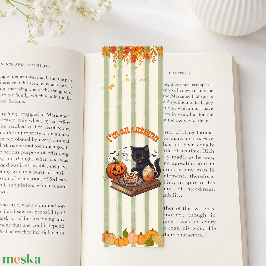 I'm an autumn � fekete macska könyvjelző - könyv & zene - könyvjelző - Meska.hu
