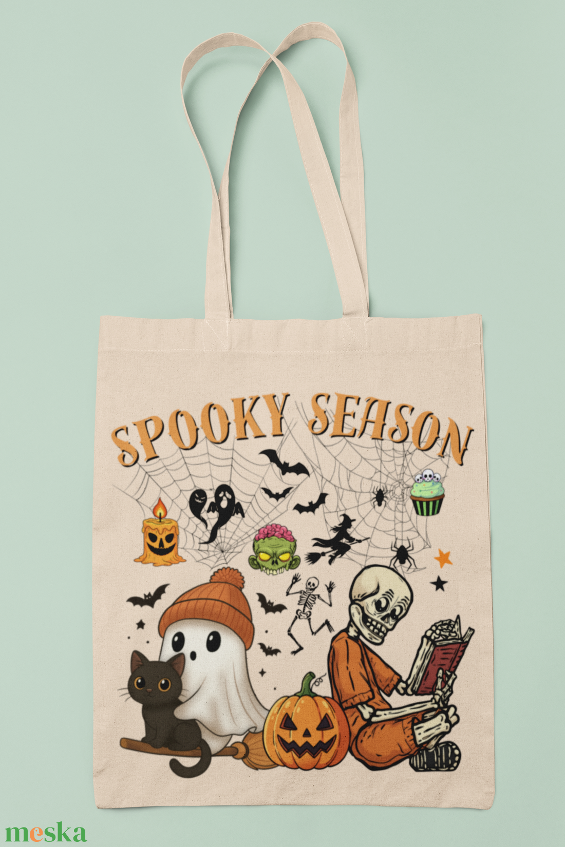 Spooky Season � olvasó csontváz vászontáska - táska & tok - bevásárlás & shopper táska - shopper, textiltáska, szatyor - Meska.hu