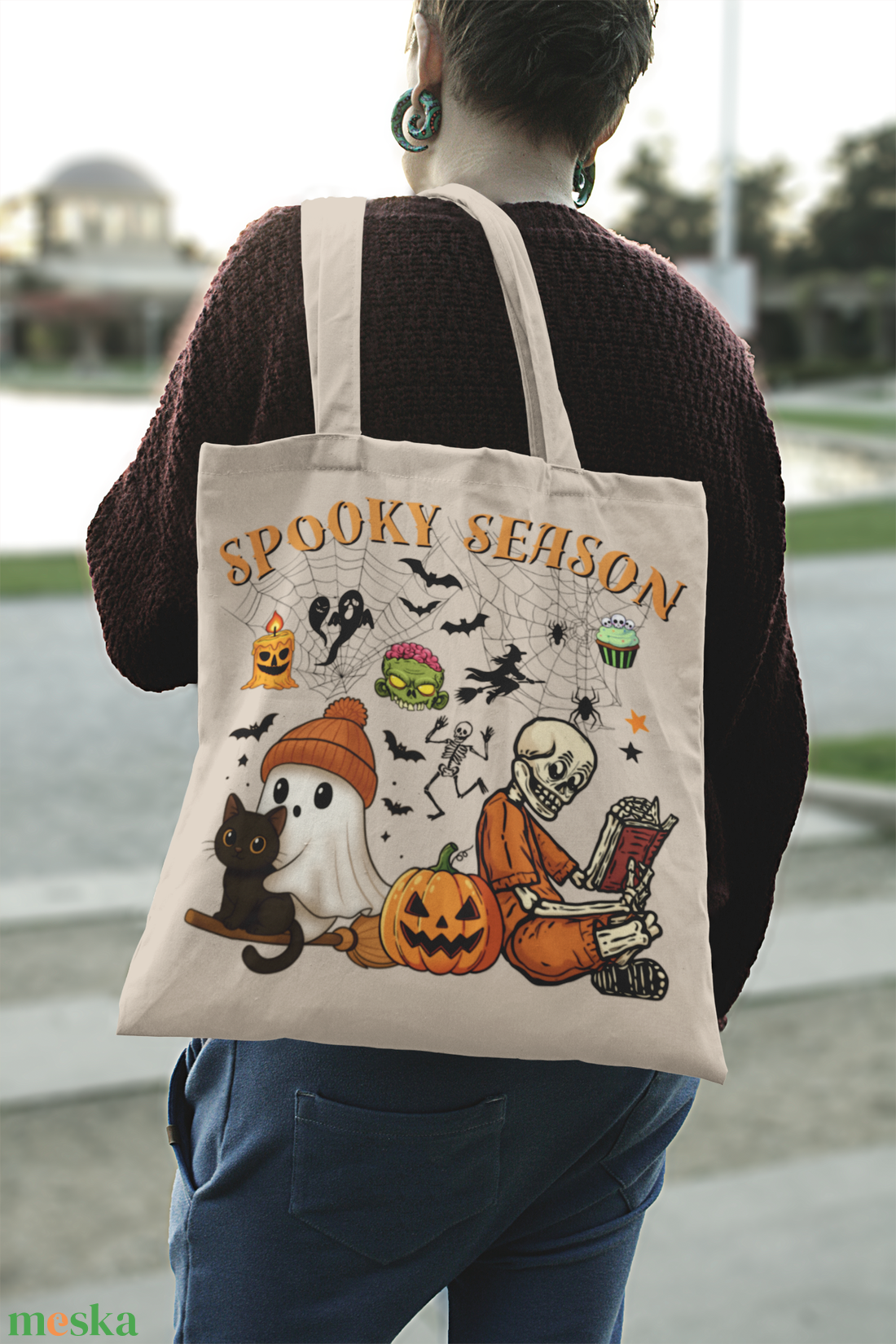 Spooky Season � olvasó csontváz vászontáska - táska & tok - bevásárlás & shopper táska - shopper, textiltáska, szatyor - Meska.hu