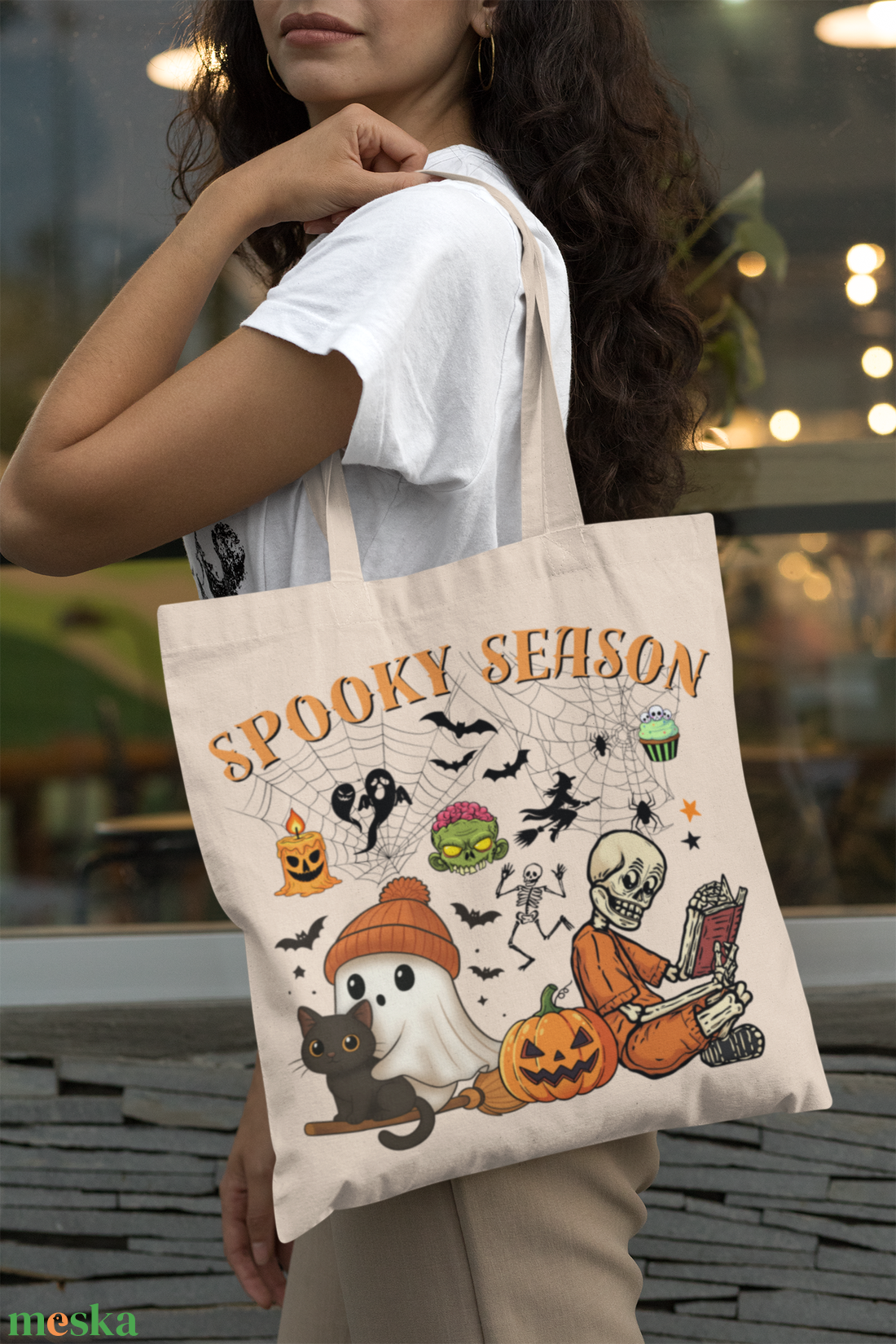 Spooky Season � olvasó csontváz vászontáska - táska & tok - bevásárlás & shopper táska - shopper, textiltáska, szatyor - Meska.hu