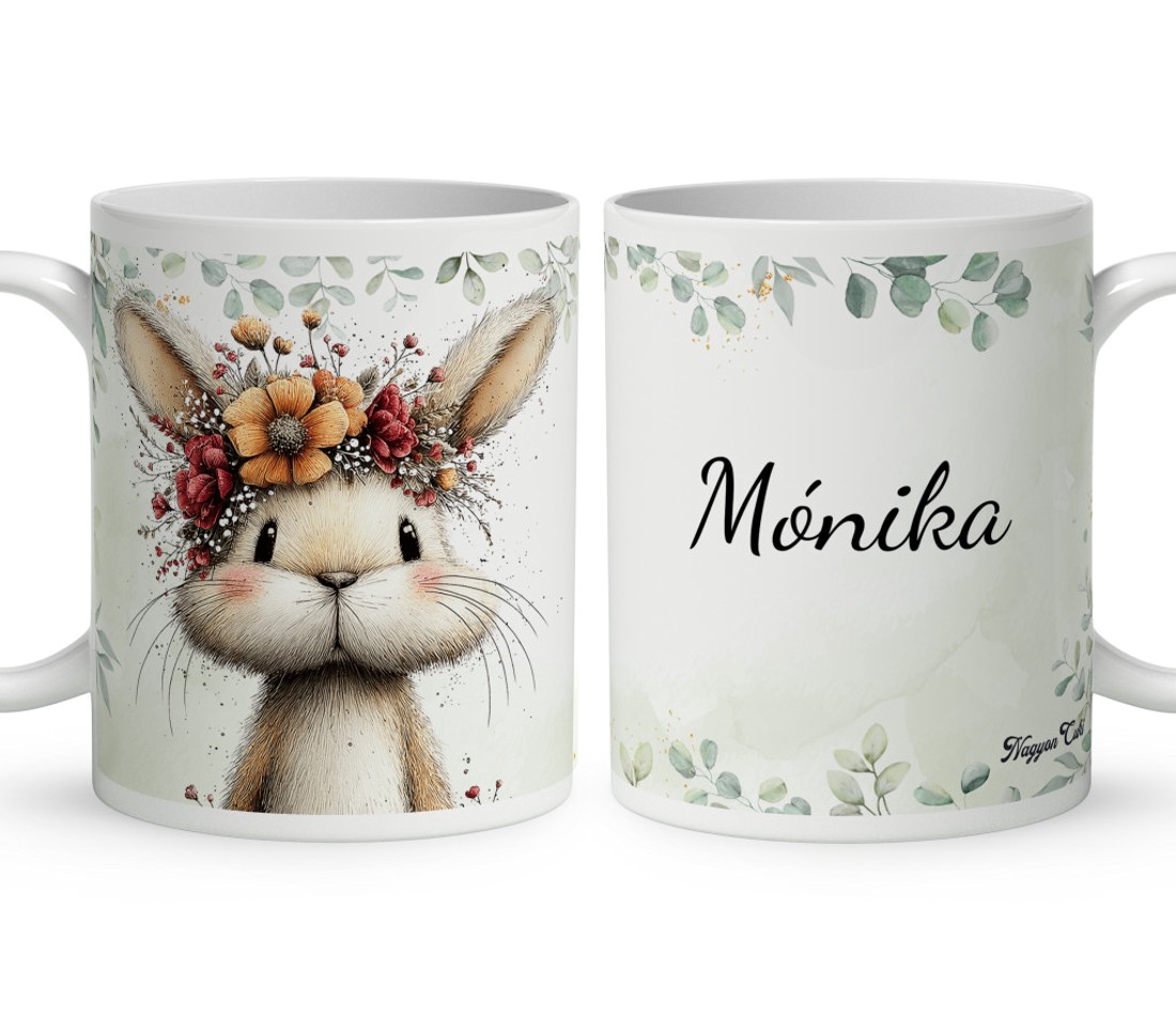 Névvel kérhető - Tavasz hírnöke, a mezei nyuszi mintás bögre - otthon & életmód - konyhafelszerelés, tálalás - tálalás - bögre & csésze - Meska.hu