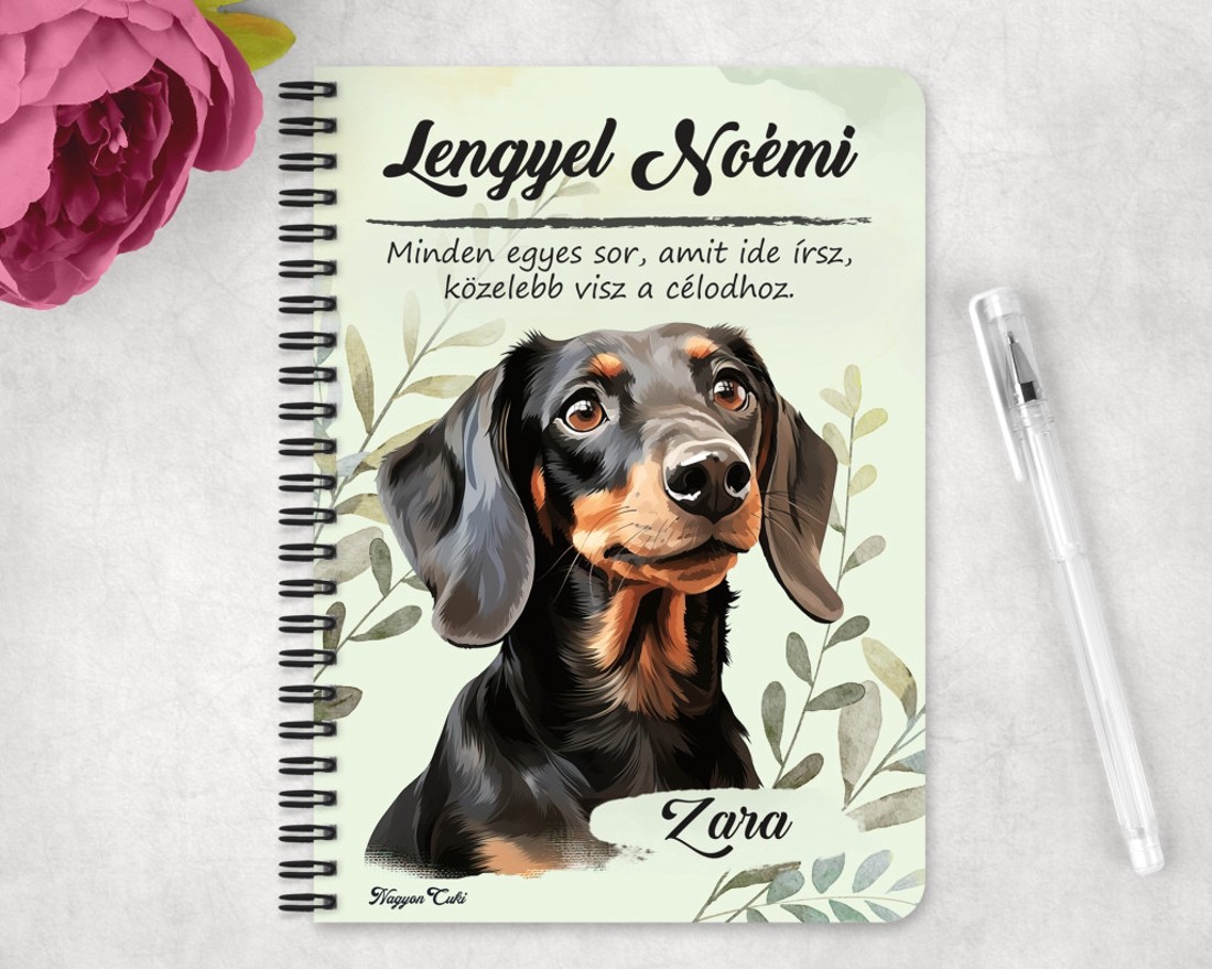 Személyre szabható - Fekete tacskó portré mintás A6-os füzet - otthon & életmód - papír, írószer - jegyzetfüzet & napló - Meska.hu