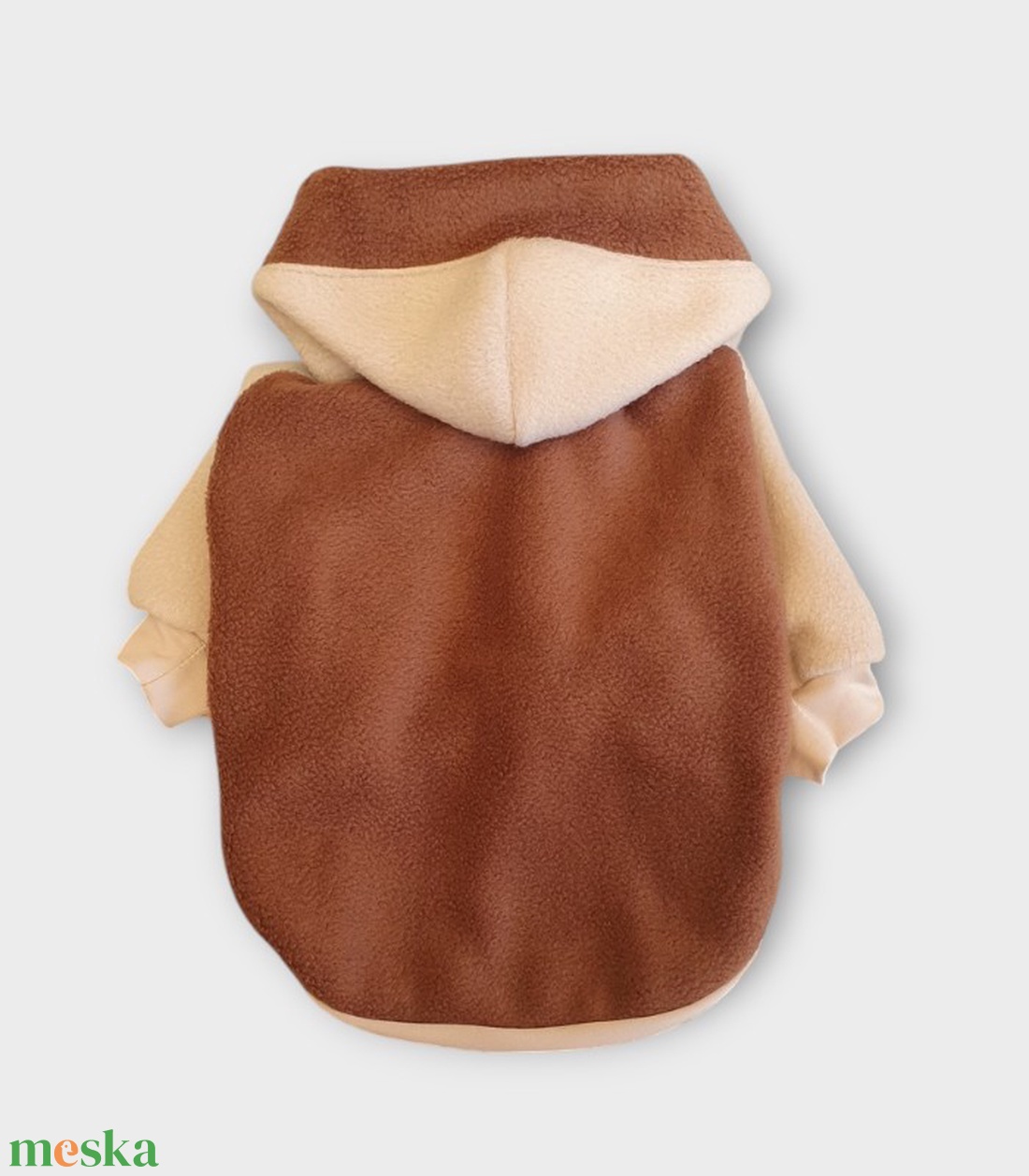 Polár kapucnis kutyamellény beige-barna - otthon & életmód - kisállatoknak - kutyáknak - kutya ruházat - Meska.hu