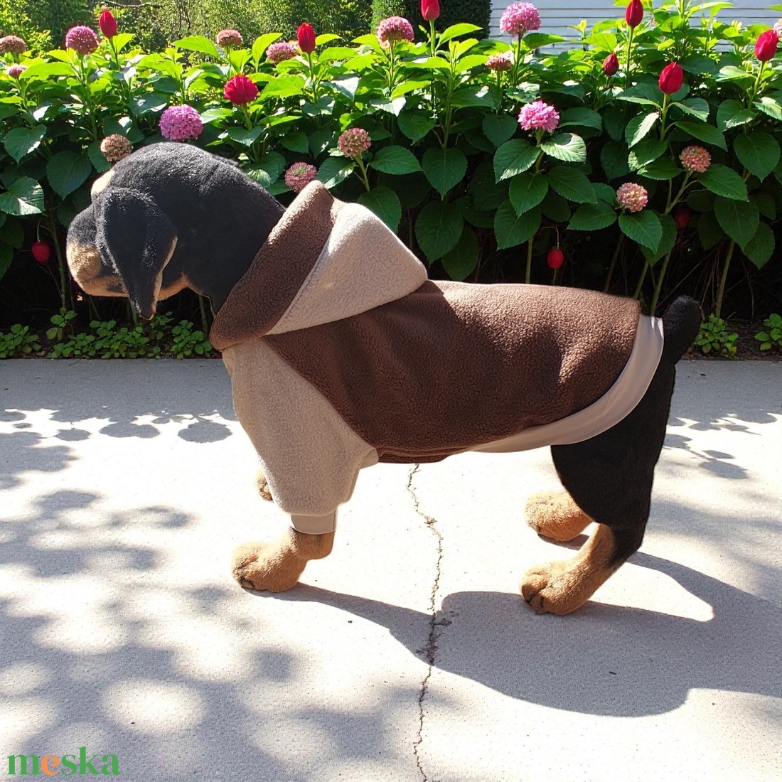 Polár kapucnis kutyamellény beige-barna - otthon & életmód - kisállatoknak - kutyáknak - kutya ruházat - Meska.hu