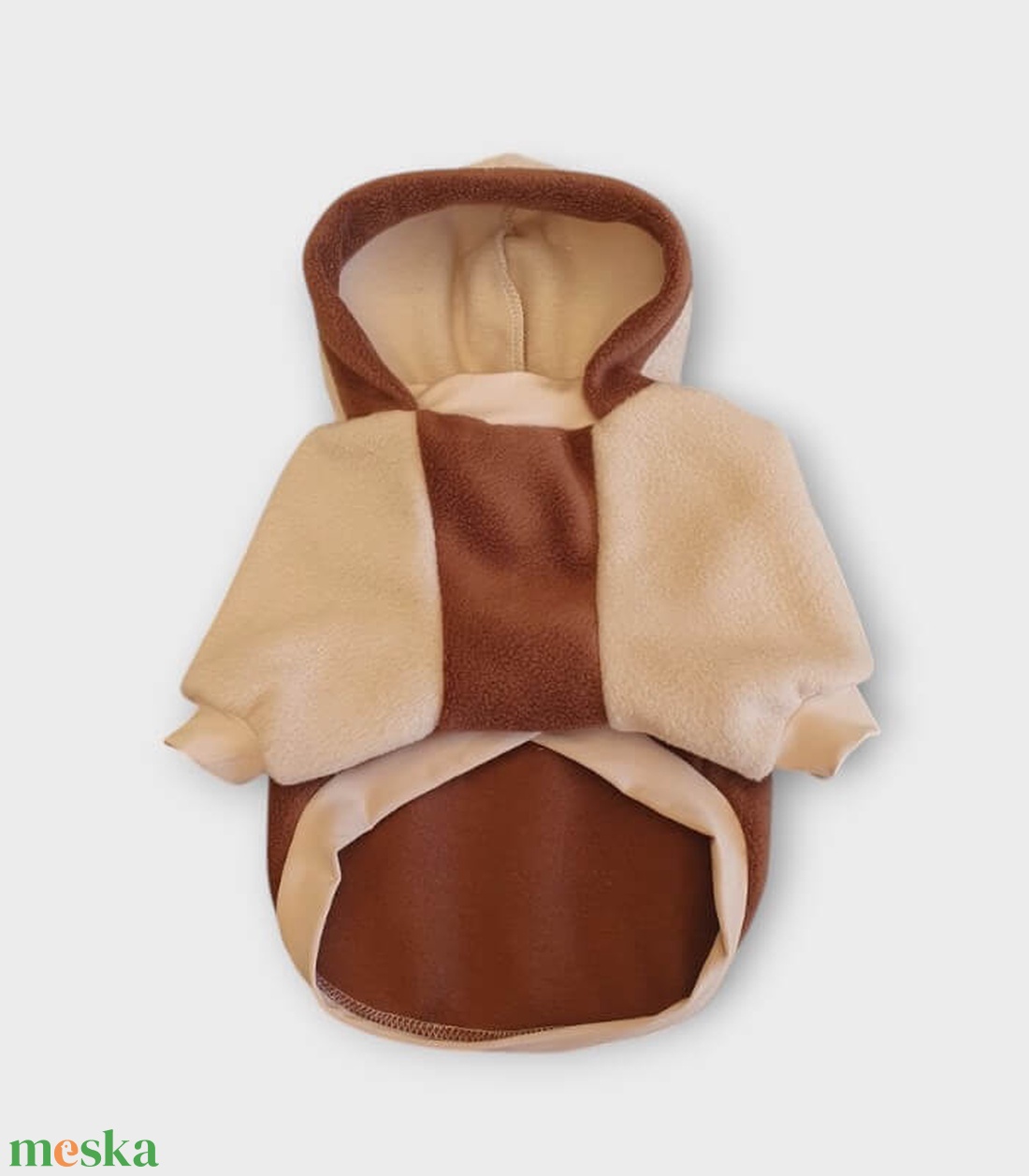 Polár kapucnis kutyamellény beige-barna - otthon & életmód - kisállatoknak - kutyáknak - kutya ruházat - Meska.hu
