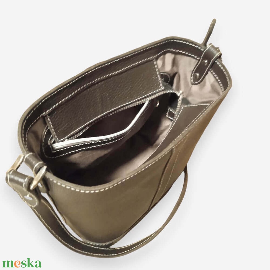 Sötétbarna bőr vödörtáska - táska & tok - kézitáska & válltáska - válltáska - Meska.hu