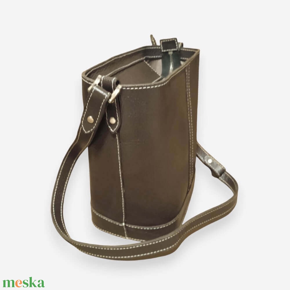 Sötétbarna bőr vödörtáska - táska & tok - kézitáska & válltáska - válltáska - Meska.hu
