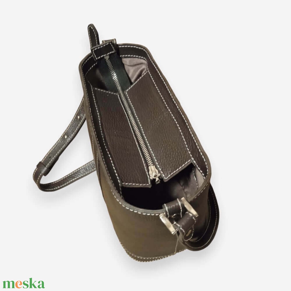 Sötétbarna bőr vödörtáska - táska & tok - kézitáska & válltáska - válltáska - Meska.hu