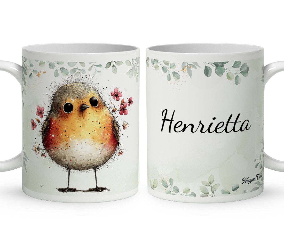 Névvel kérhető - Cuki vörösbegy, a barátságos kertész mintás bögre - otthon & életmód - konyhafelszerelés, tálalás - tálalás - bögre & csésze - Meska.hu