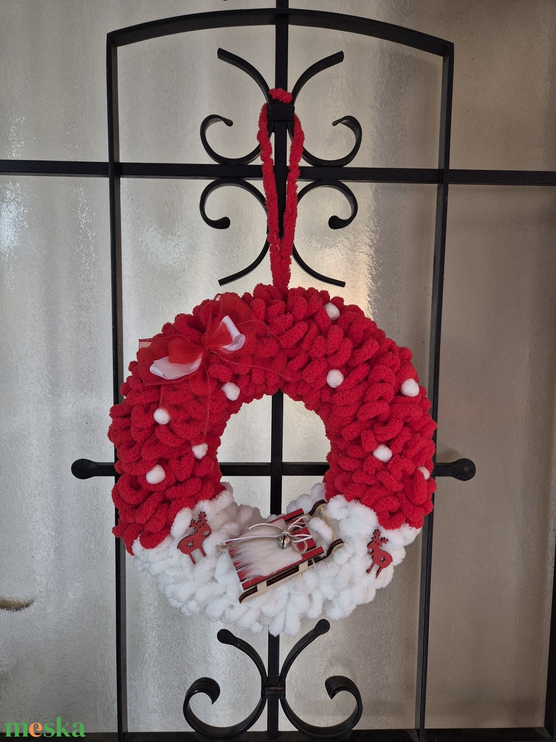Karácsonyi ajtódísz szánkós piros - karácsony - karácsonyi lakásdekoráció - karácsonyi ajtódíszek - Meska.hu