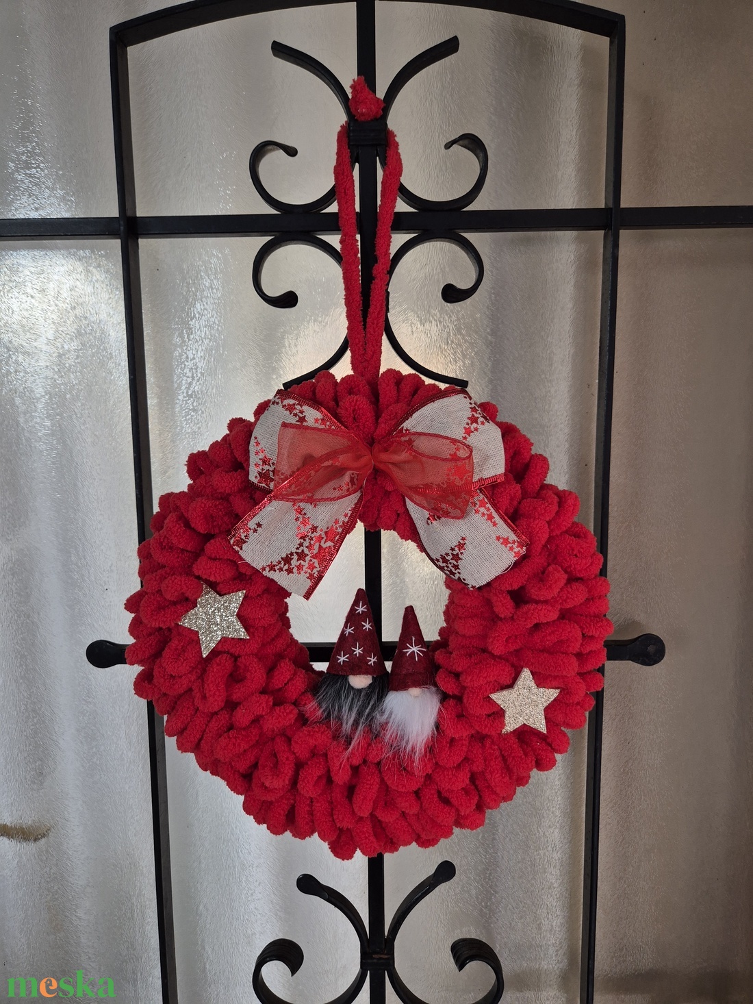 Karácsonyi ajtódísz piros - karácsony - karácsonyi lakásdekoráció - karácsonyi ajtódíszek - Meska.hu