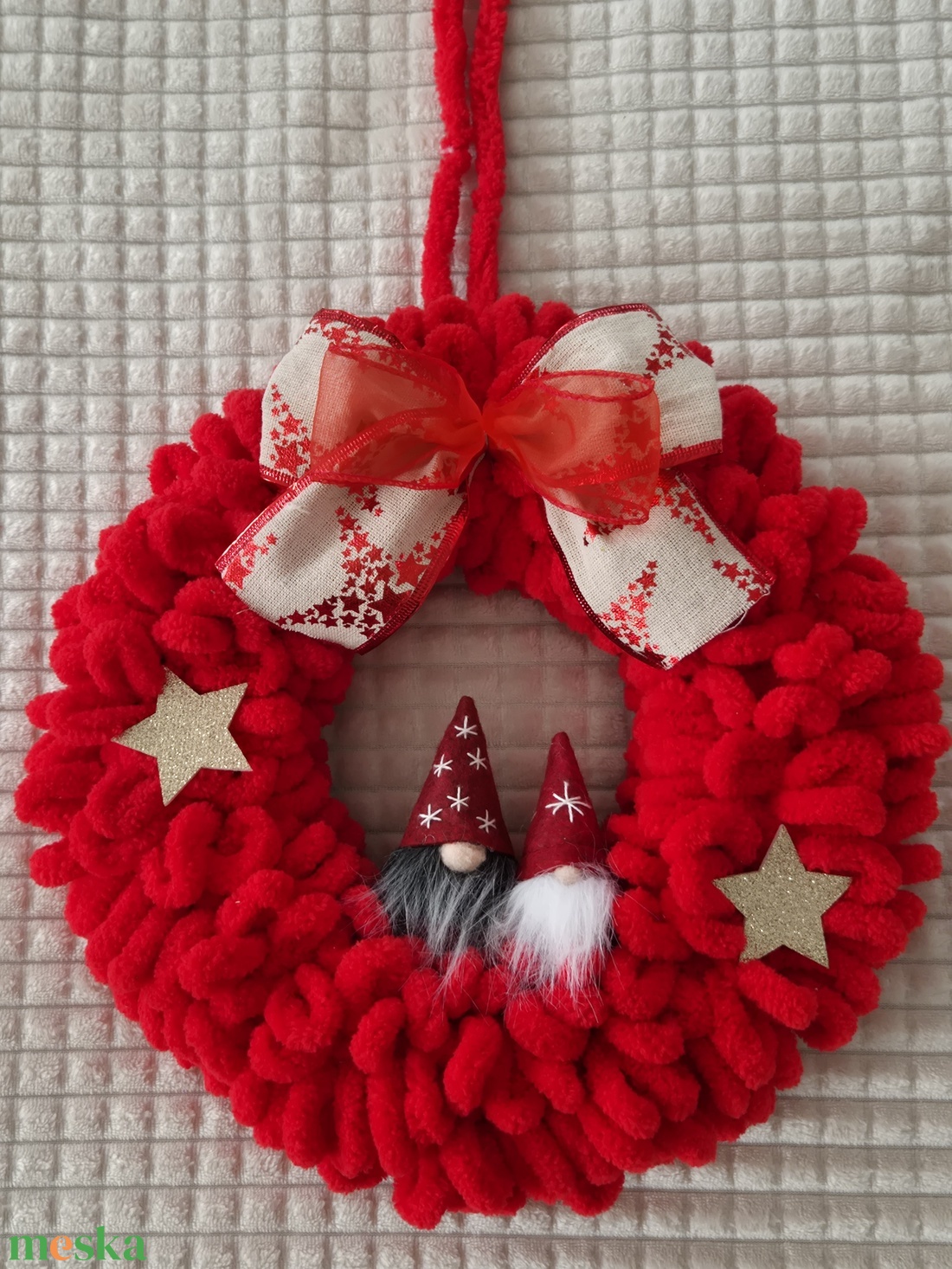 Karácsonyi ajtódísz piros - karácsony - karácsonyi lakásdekoráció - karácsonyi ajtódíszek - Meska.hu