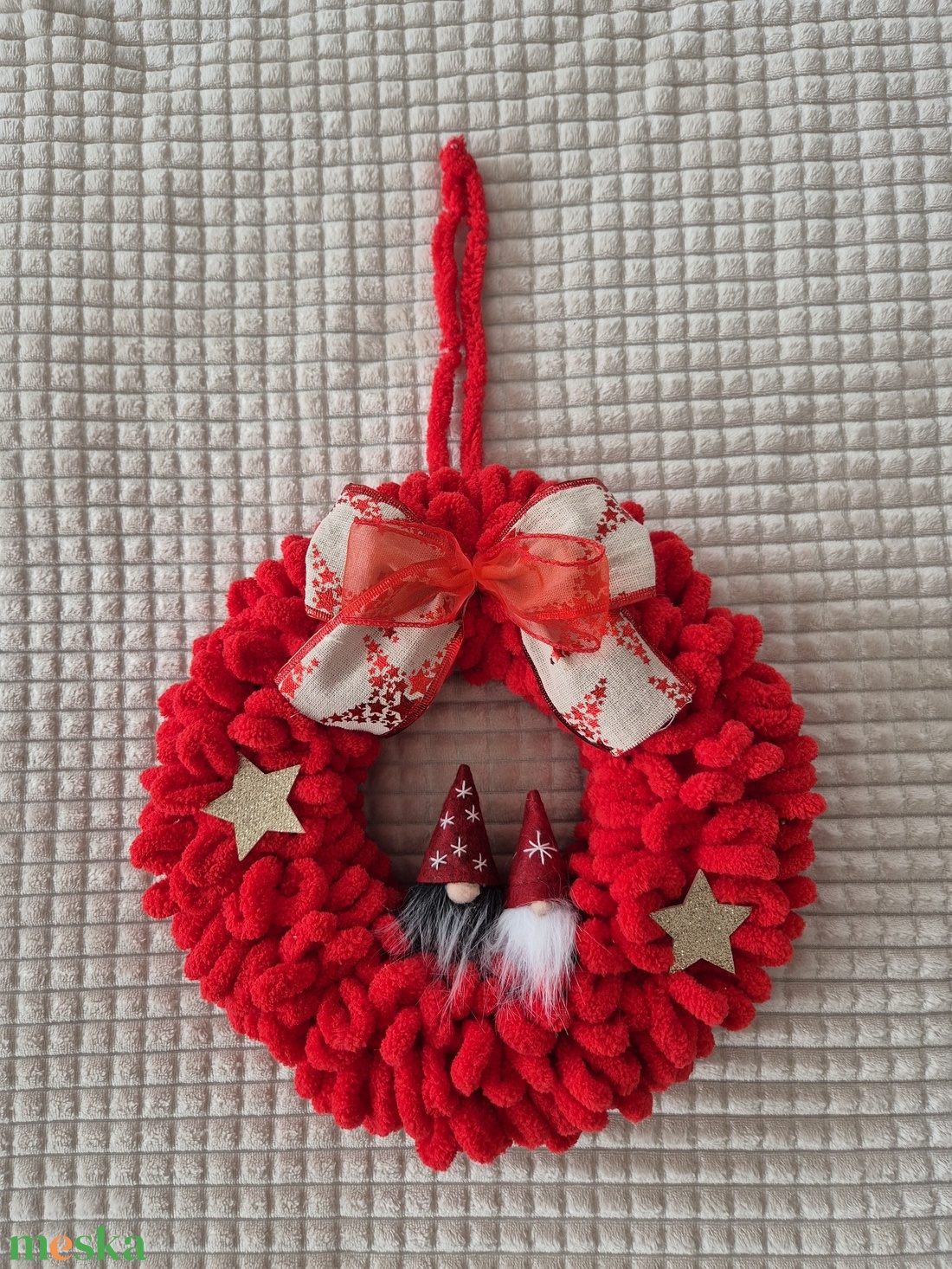 Karácsonyi ajtódísz piros - karácsony - karácsonyi lakásdekoráció - karácsonyi ajtódíszek - Meska.hu