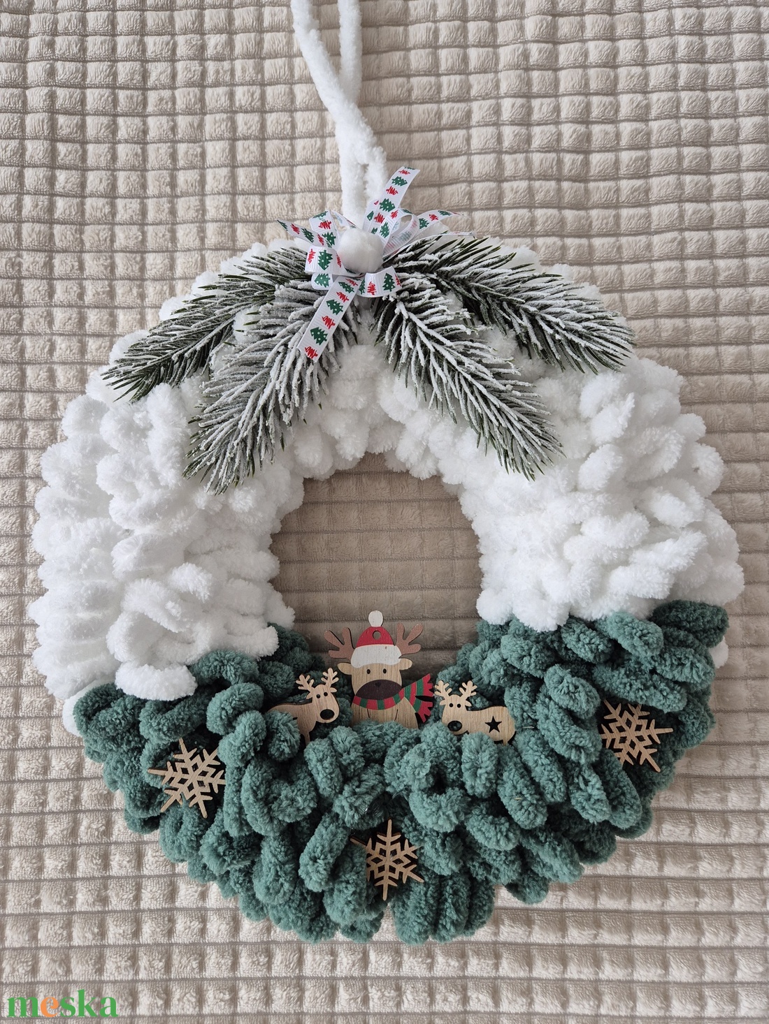 Karácsonyi ajtódísz rénszarvasok - karácsony - karácsonyi lakásdekoráció - karácsonyi ajtódíszek - Meska.hu