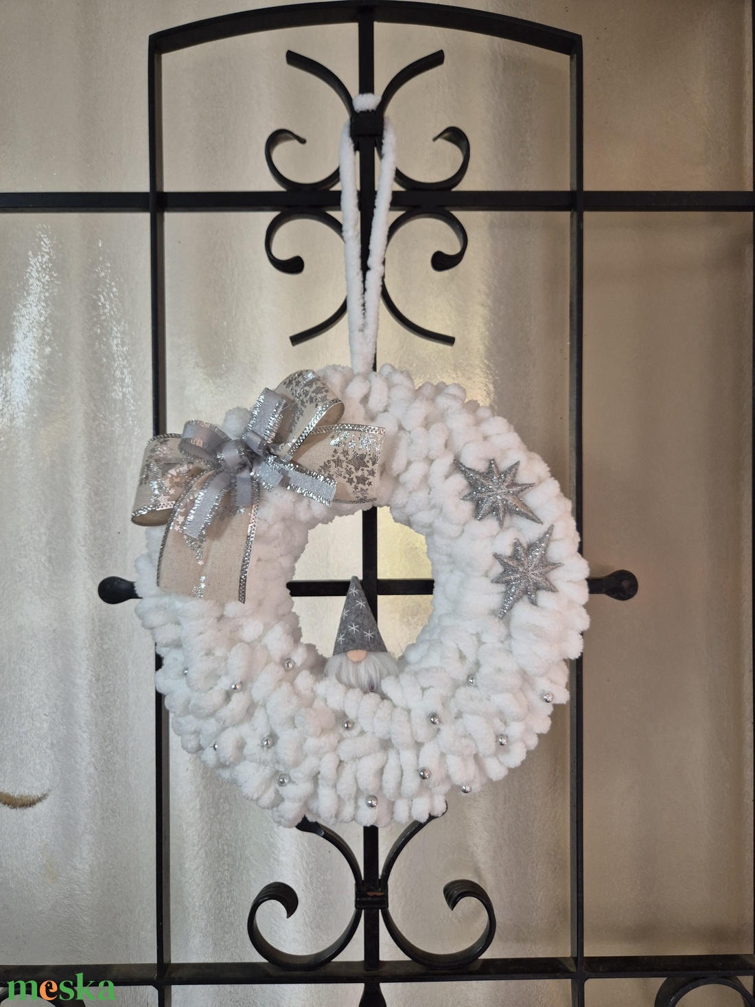 Karácsonyi ajtódísz fehér-ezüst - karácsony - karácsonyi ajándékozás - karácsonyi ajándékcsomagolás - Meska.hu