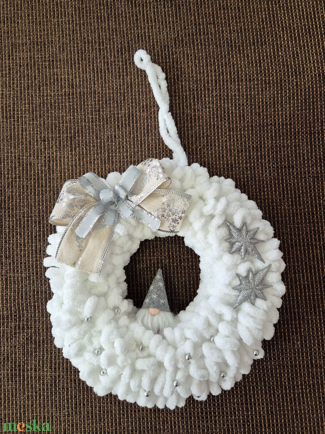 Karácsonyi ajtódísz fehér-ezüst - karácsony - karácsonyi ajándékozás - karácsonyi ajándékcsomagolás - Meska.hu