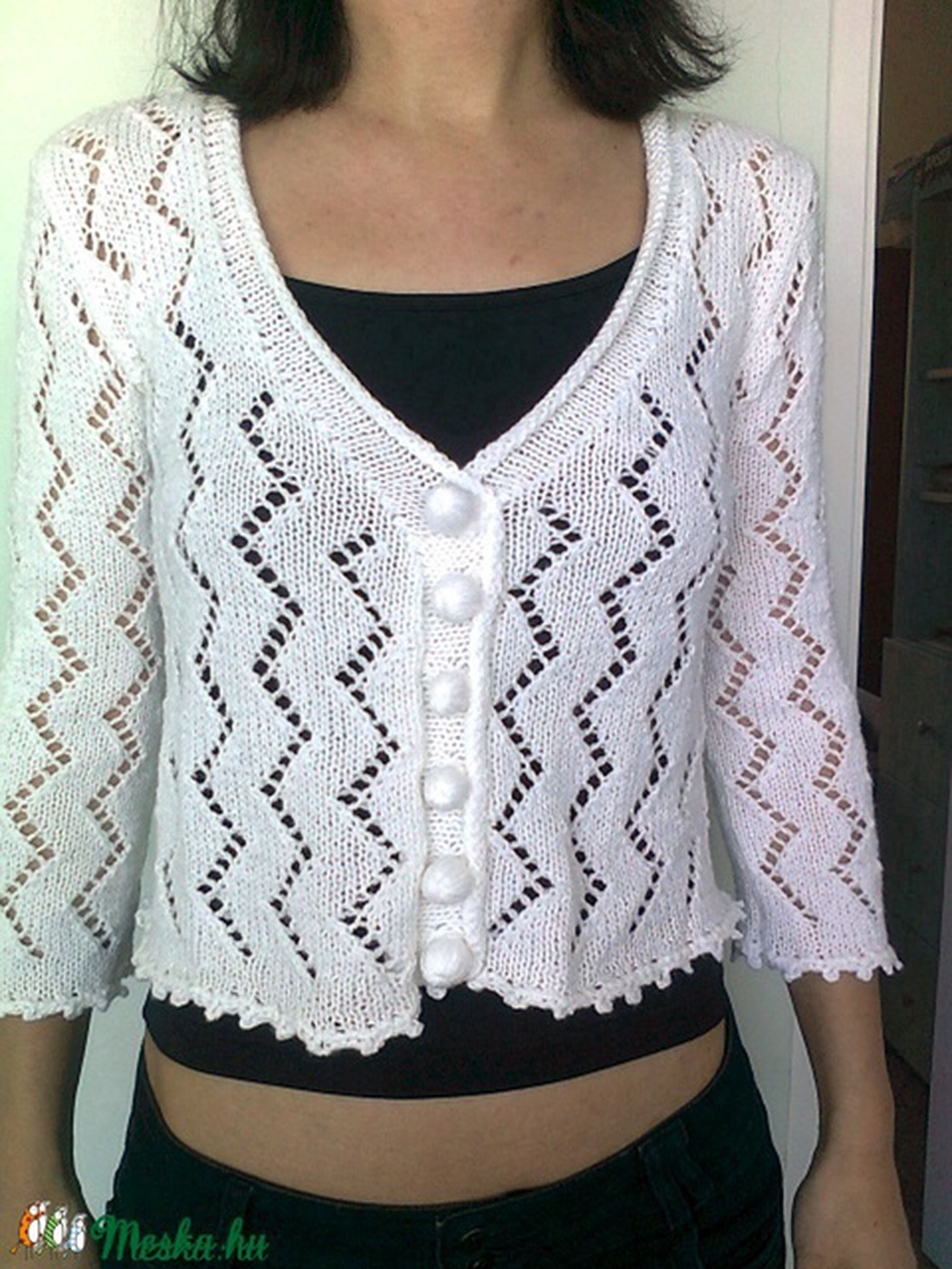 Fehér csipke kötött kardigán -  - Meska.hu