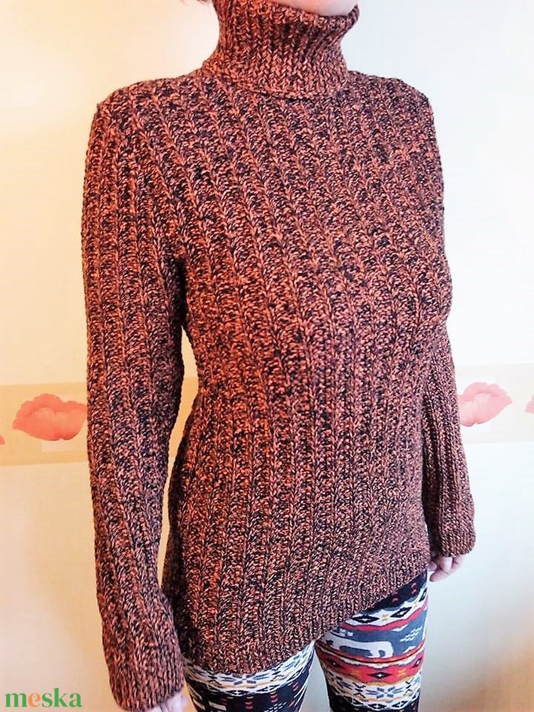 Kézzel kötött bordo XL pulóver  -  - Meska.hu