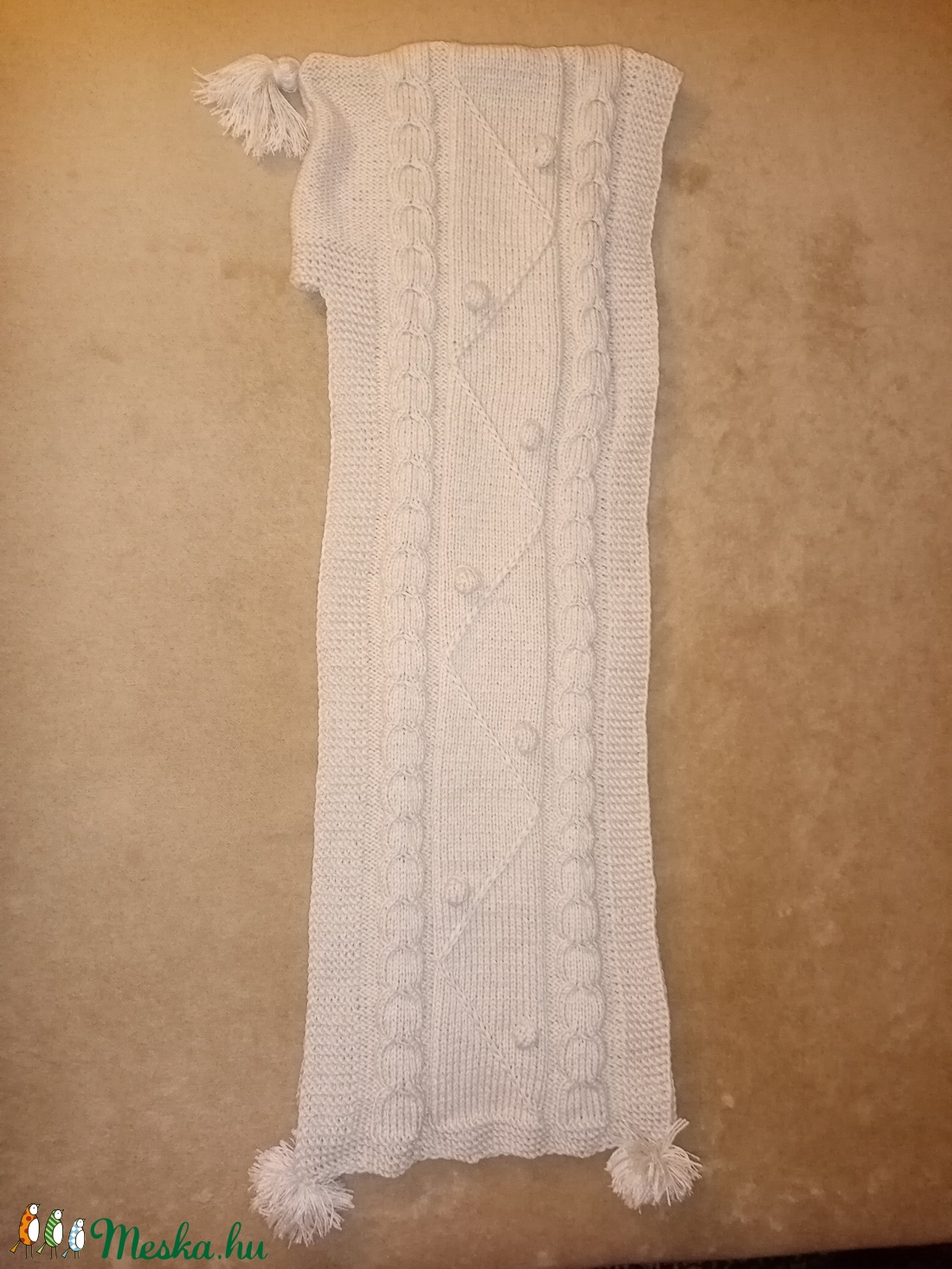 Kapucnis sál, kézzel kötött beige színű  - ruha & divat - sál, sapka, kendő - Meska.hu