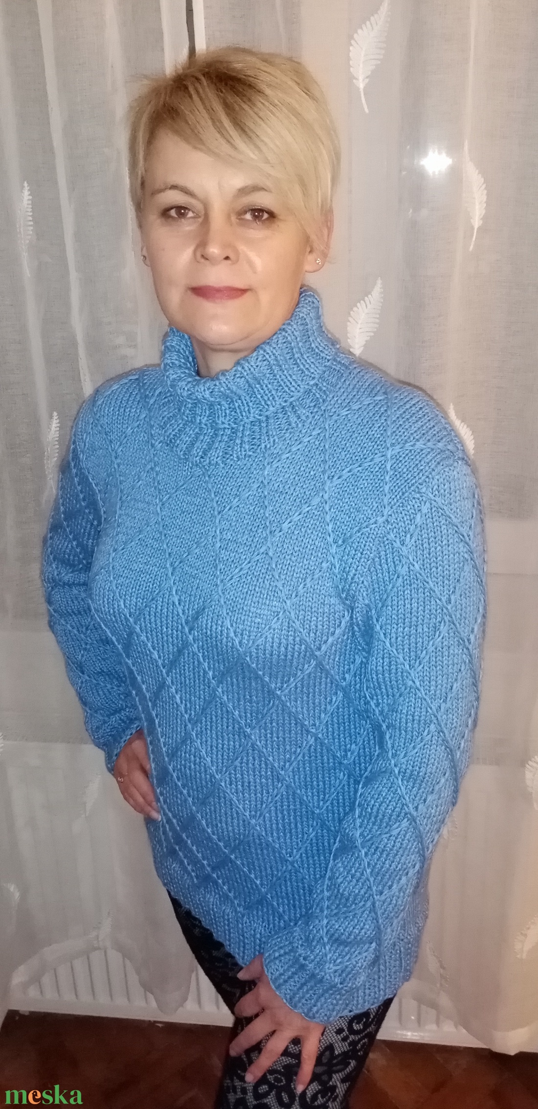 Rombusz mintás unisex kézzel kötött pulóver  - ruha & divat - női ruha - pulóver - Meska.hu