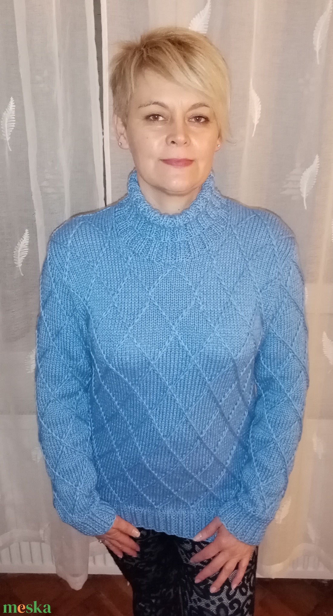 Rombusz mintás unisex kézzel kötött pulóver  - ruha & divat - női ruha - pulóver - Meska.hu