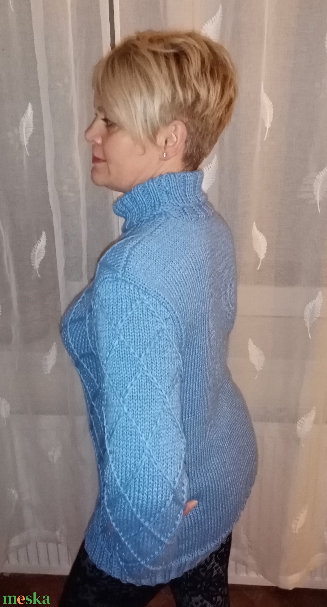 Rombusz mintás unisex kézzel kötött pulóver  - ruha & divat - női ruha - pulóver - Meska.hu