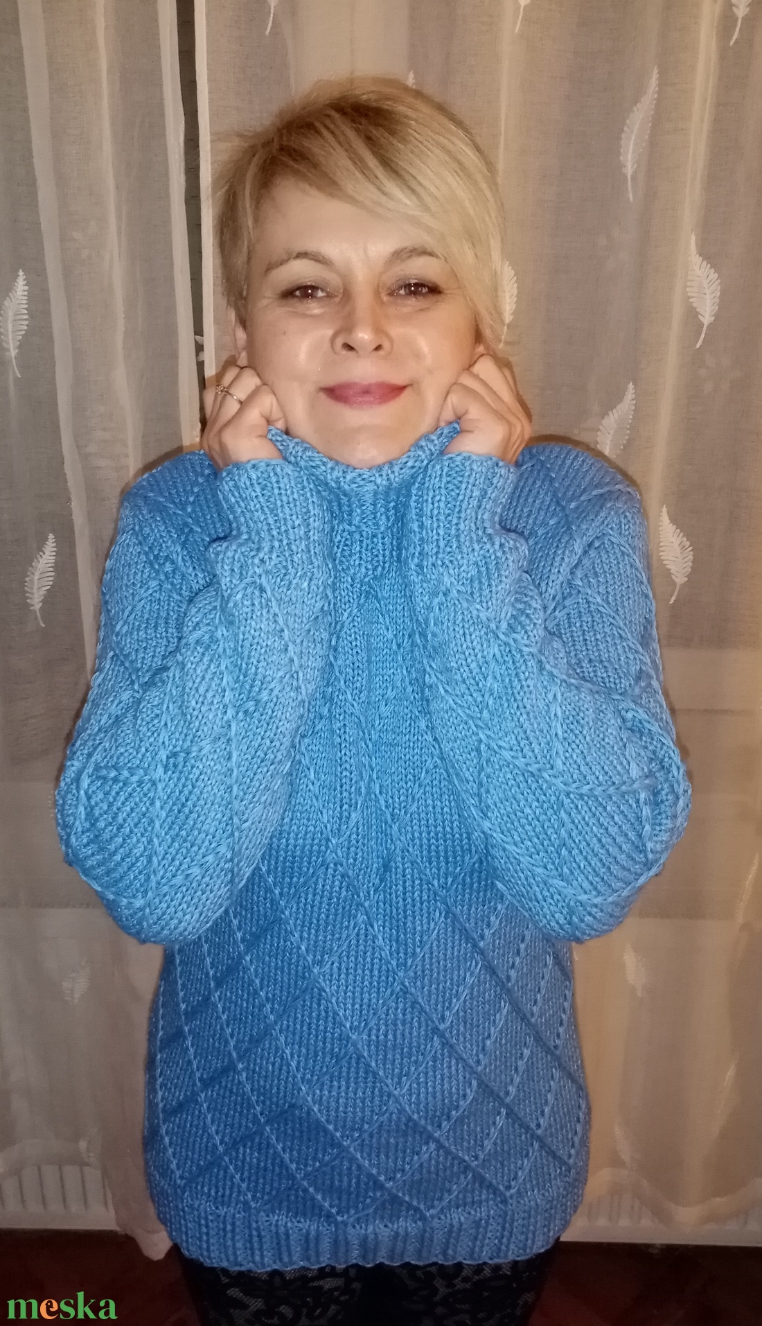 Rombusz mintás unisex kézzel kötött pulóver  - ruha & divat - női ruha - pulóver - Meska.hu