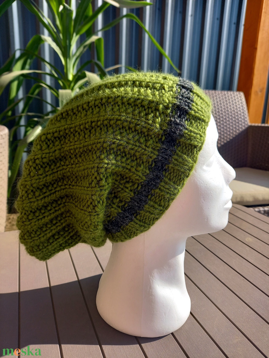 Beanie sapka olíva zöld, kézzel kötött  - ruha & divat - sál, sapka, kendő - fejpánt - Meska.hu