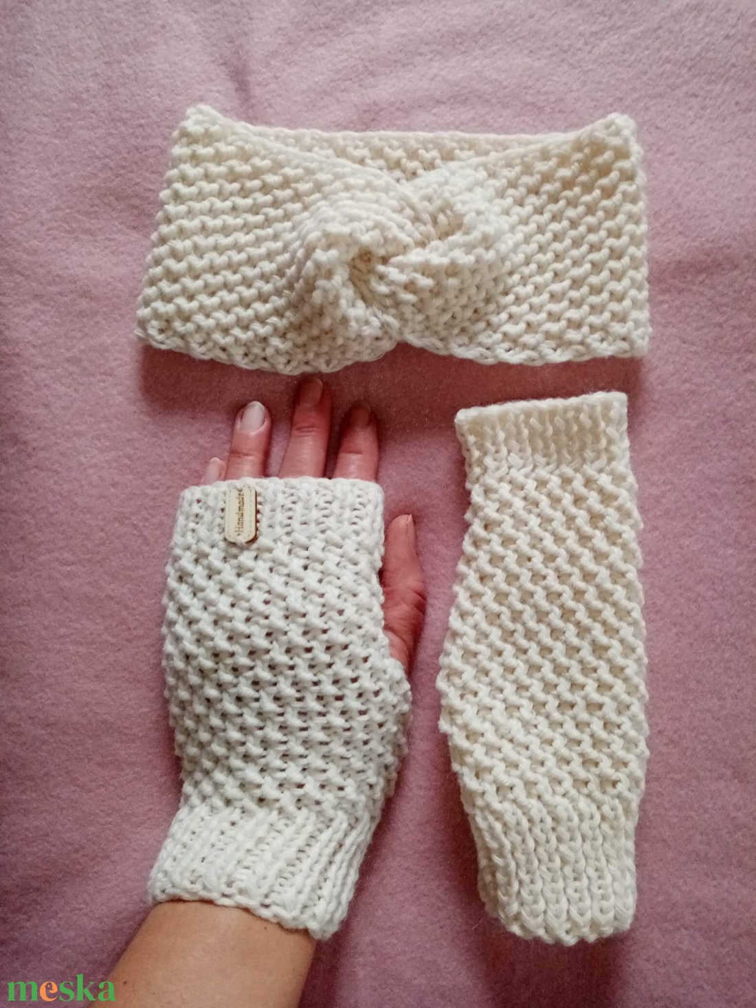 Beige kézmelegítő  fülmelegitő szett   - ruha & divat - sál, sapka, kendő - kesztyű - Meska.hu
