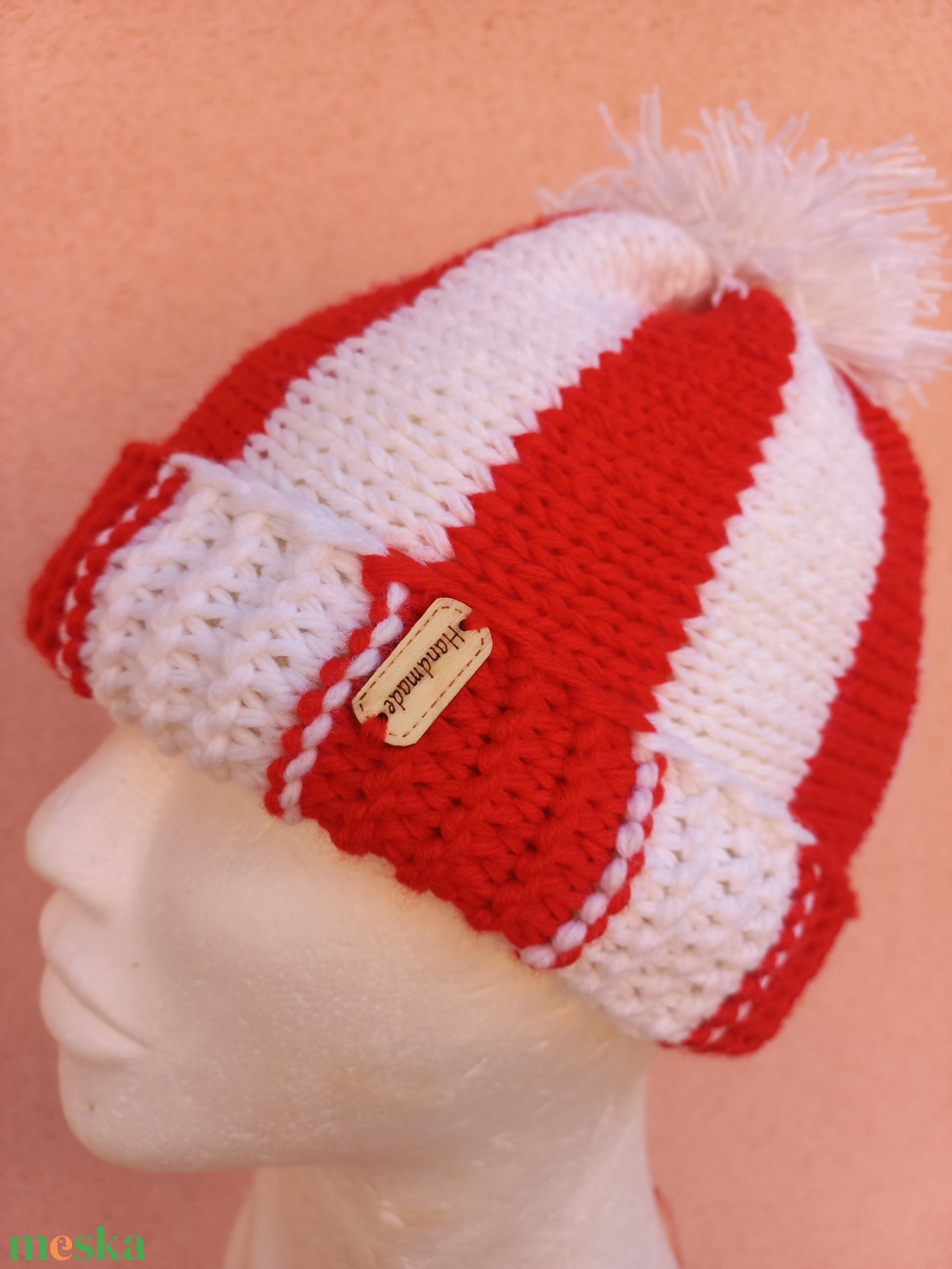 Sapka csíkos, piros, fehér  - ruha & divat - sál, sapka, kendő - vállkendő - Meska.hu