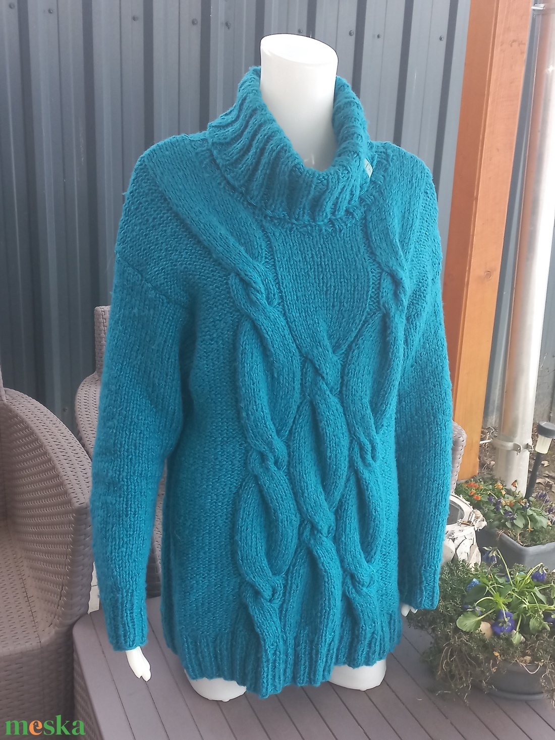 Kézzel kötött türkiz kek női pulóver - ruha & divat - női ruha - pulóver - Meska.hu