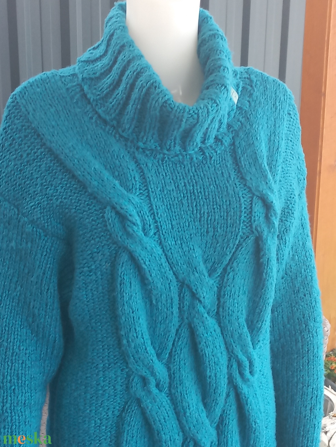 Kézzel kötött türkiz kek női pulóver - ruha & divat - női ruha - pulóver - Meska.hu