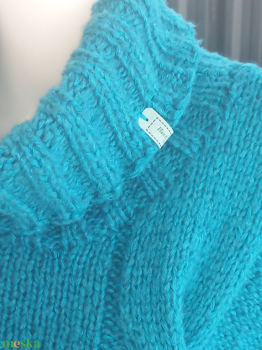 Kézzel kötött türkiz kek női pulóver - ruha & divat - női ruha - pulóver - Meska.hu