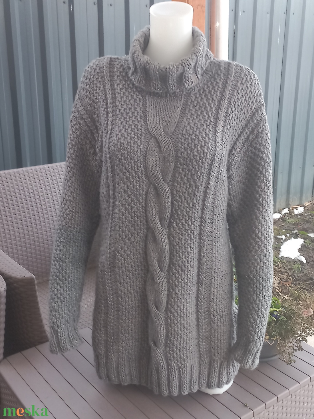 Szürke gyapjú női pulóver  - ruha & divat - női ruha - pulóver - Meska.hu