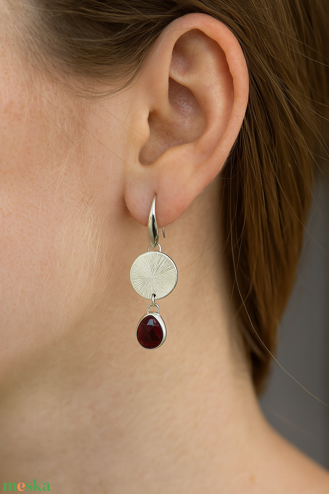 Gránát ezüst fülbevaló - ékszer - fülbevaló - lógó fülbevaló - Meska.hu
