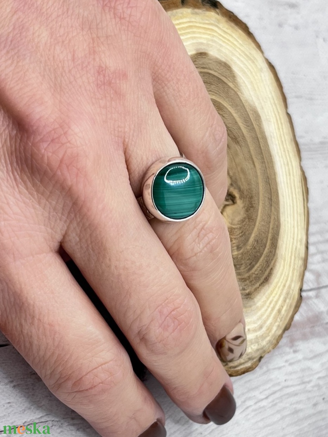 Ezüst gyűrű malachittal - ékszer - gyűrű - szoliter gyűrű - Meska.hu