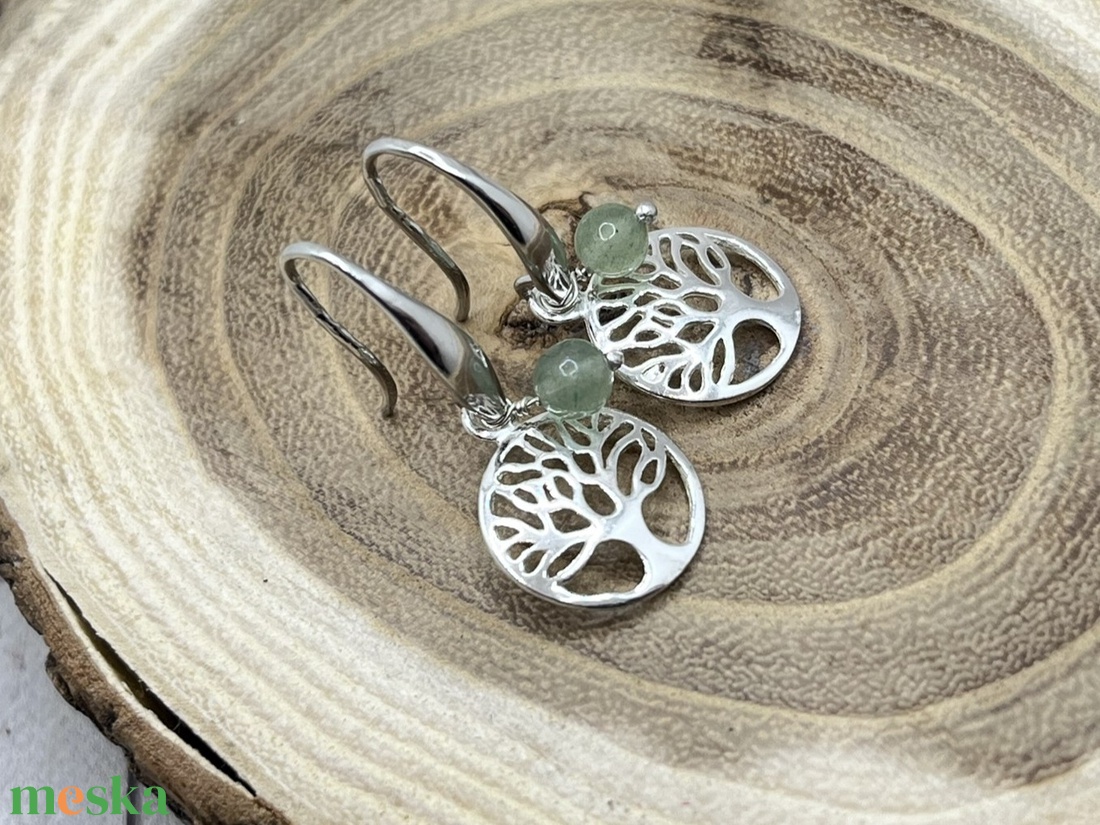 Fás ezüst fülbevaló aventurinnal - ékszer - fülbevaló - lógó fülbevaló - Meska.hu
