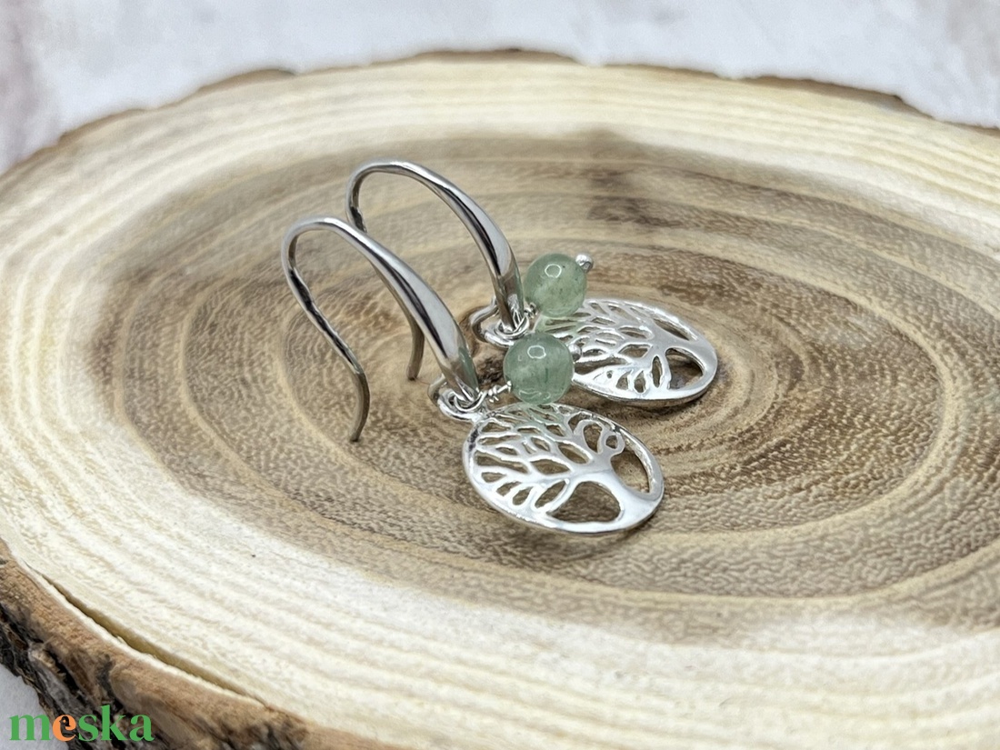 Fás ezüst fülbevaló aventurinnal - ékszer - fülbevaló - lógó fülbevaló - Meska.hu