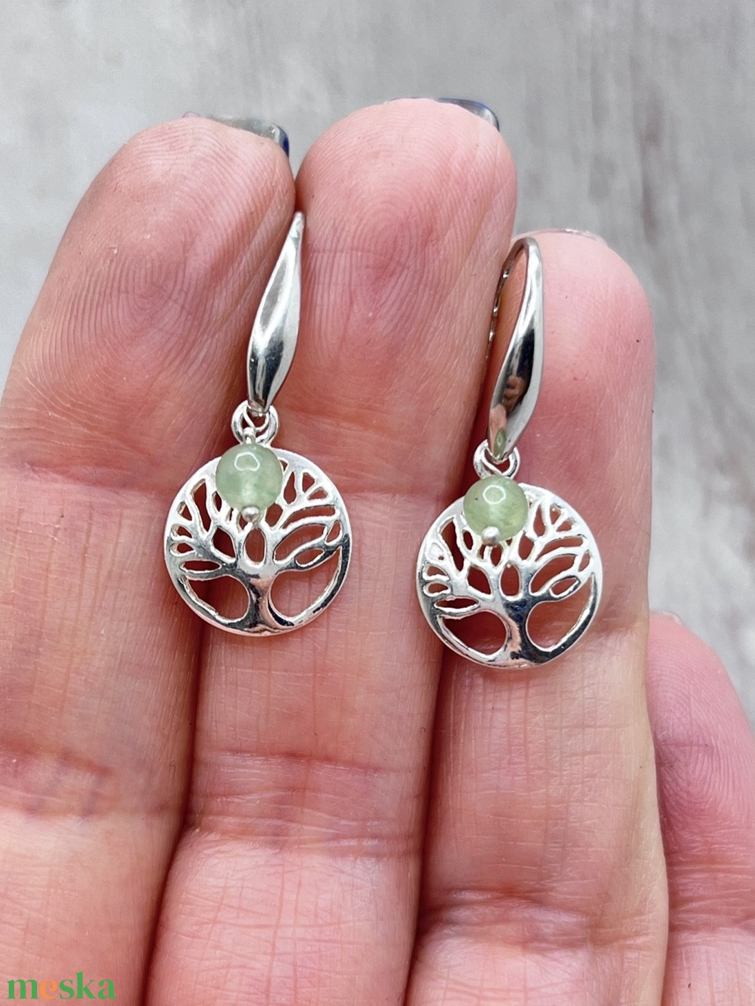 Fás ezüst fülbevaló aventurinnal - ékszer - fülbevaló - lógó fülbevaló - Meska.hu