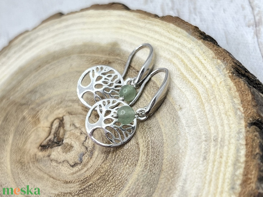Fás ezüst fülbevaló aventurinnal - ékszer - fülbevaló - lógó fülbevaló - Meska.hu