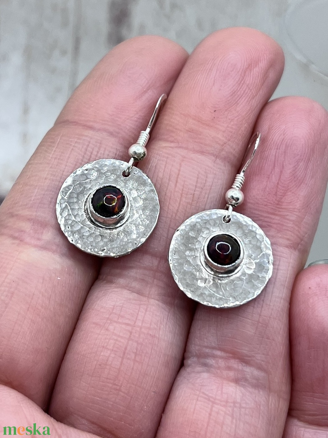 Fekete opál ezüst fülbevaló - ékszer - fülbevaló - lógó fülbevaló - Meska.hu