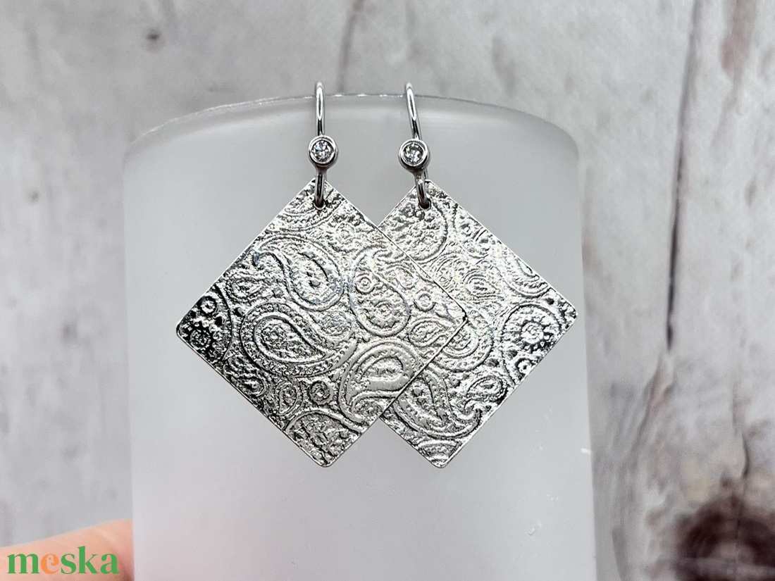Paisley mintás ezüst fülbevaló - ékszer - fülbevaló - lógó fülbevaló - Meska.hu