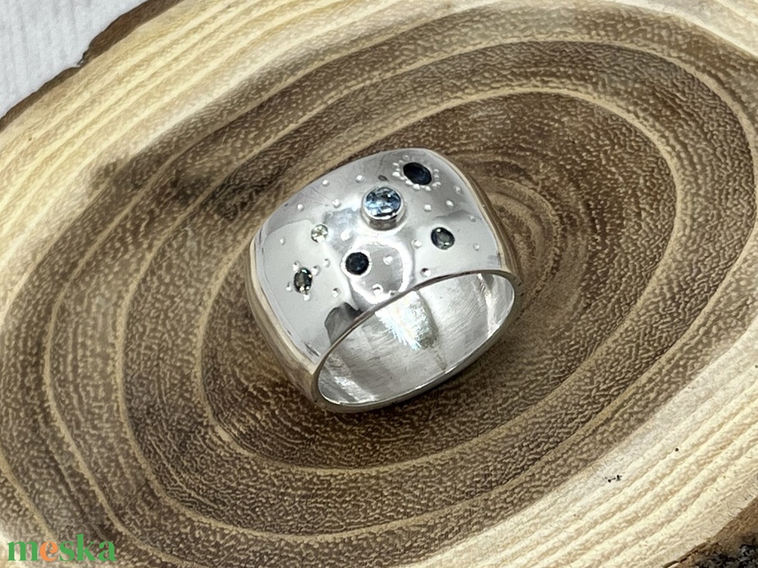 Zafír, akvamarin ezüst gyűrű  - ékszer - gyűrű - statement gyűrű - Meska.hu