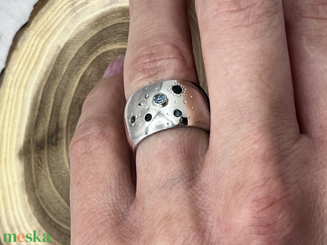 Zafír, akvamarin ezüst gyűrű  - ékszer - gyűrű - statement gyűrű - Meska.hu