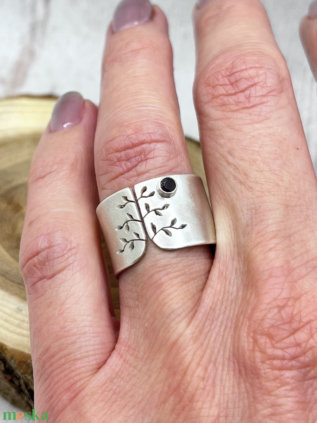 Tavaszi fa ezüst gyűrű gránáttal - ékszer - gyűrű - statement gyűrű - Meska.hu