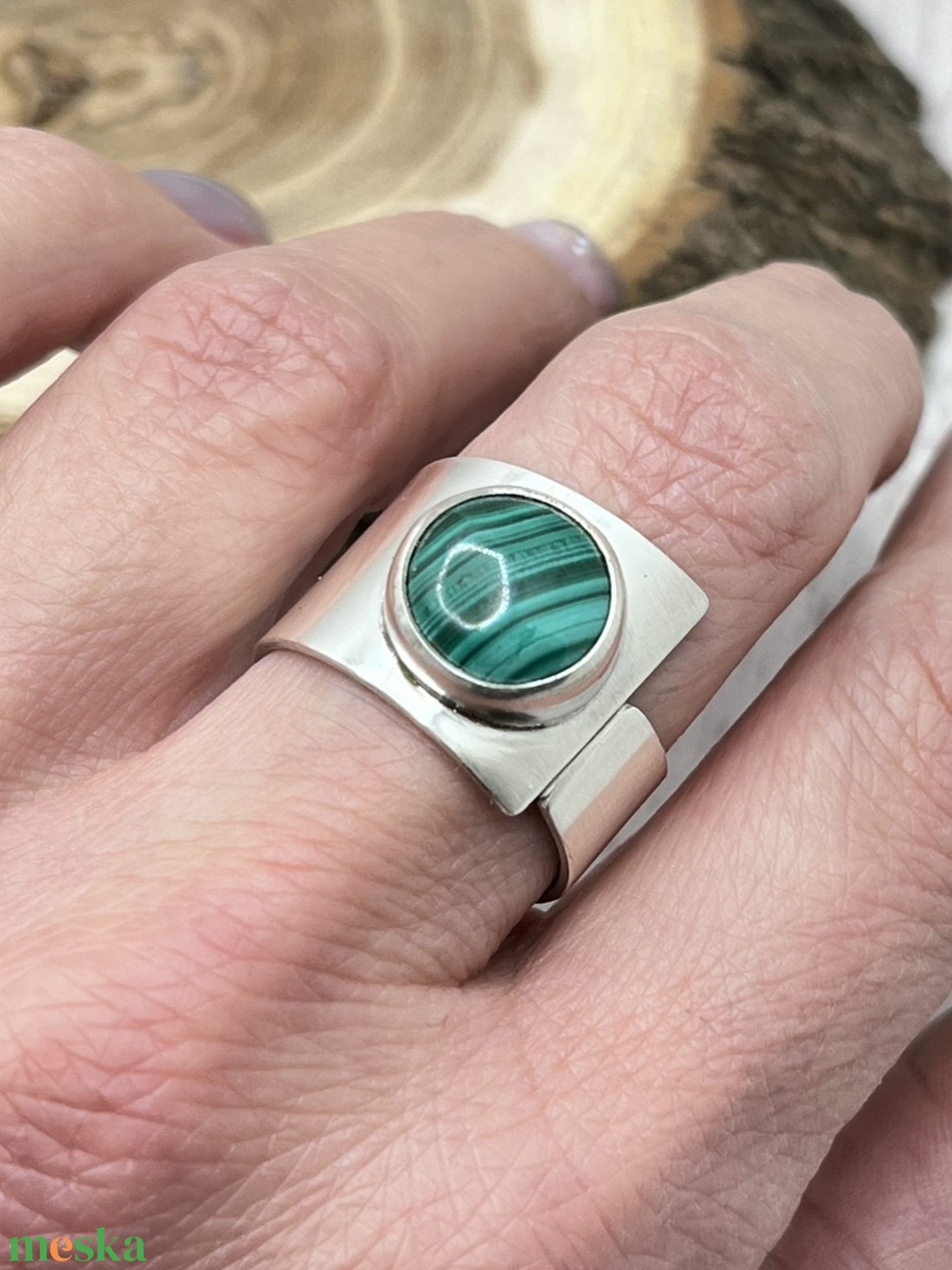 Malachit ezüst gyűrű  - ékszer - gyűrű - szoliter gyűrű - Meska.hu