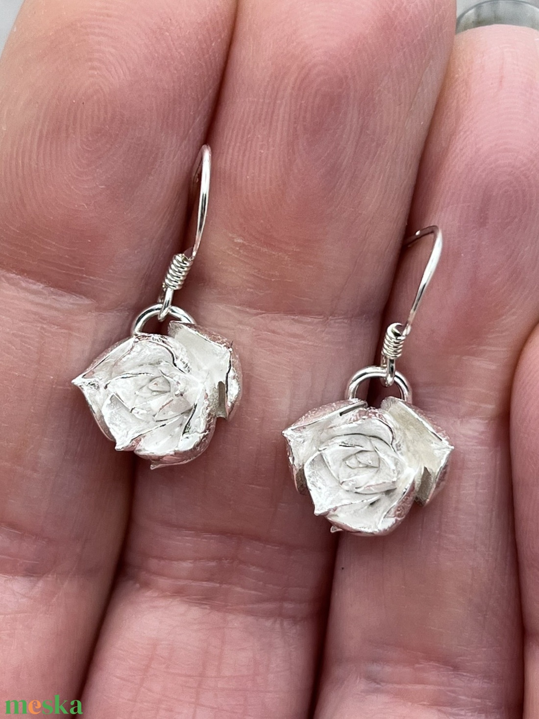 Kövirózsa ezüst fülbevaló (nagy) - ékszer - fülbevaló - lógó fülbevaló - Meska.hu