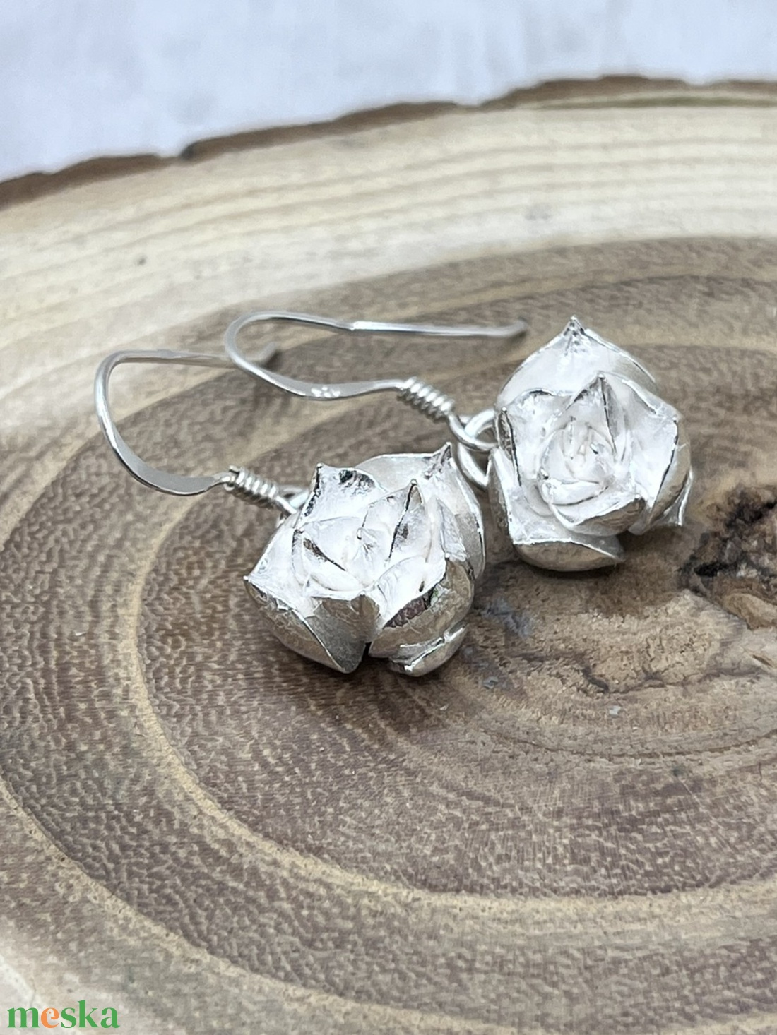 Kövirózsa ezüst fülbevaló (nagy) - ékszer - fülbevaló - lógó fülbevaló - Meska.hu